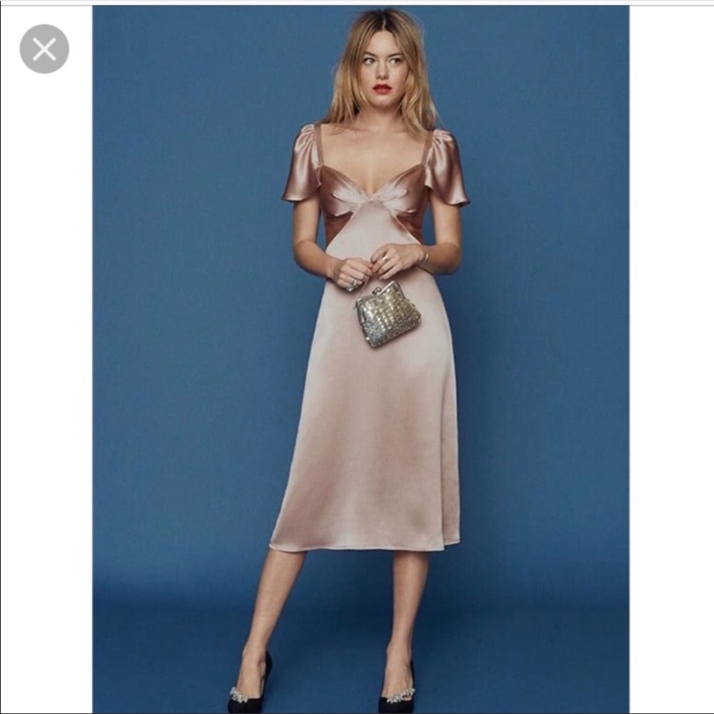 Reformation 100% Silk Blush Midi Kaylee Dress